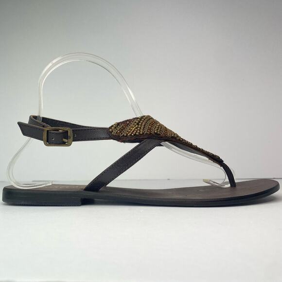 Matisse Women's Dina Brown Leather Gold Beaded Thong Sandals Size 9 - Picture 12 of 12